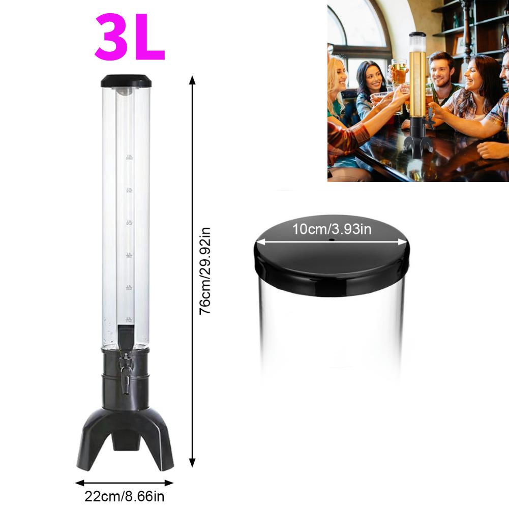 1.5/3/3.5L Beer Tower Beverage Dispenser with LED Colorful Shinning Lights and Ice Tube Keep Beverages Ice Cold Clear Drink