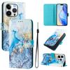 For iPhone 16 Pro Case Pattern Printing Wallet Phone Cover with Strap