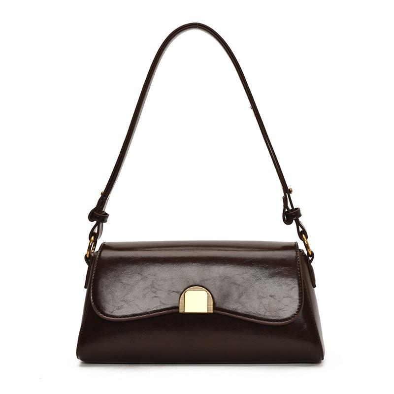 

High-quality fashion high-end oil wax leather underarm baguette bag women s versatile simple solid color personalized shoulder bag