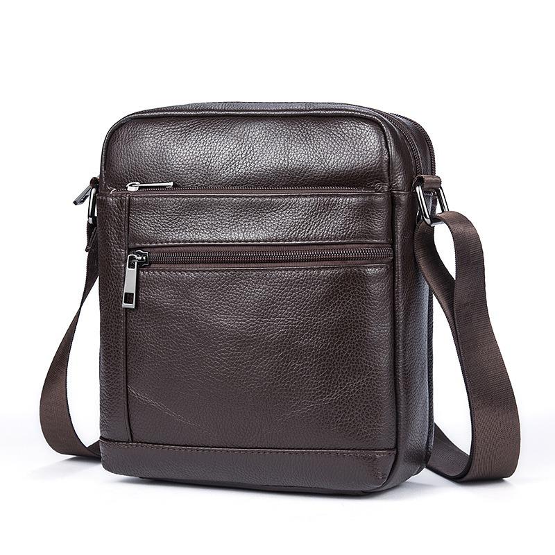 Cowhide Crossbody Bag for Men Casual Leather Bag Square Soft Leather Shoulder Messenger Bag