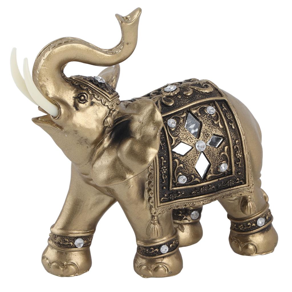 Złoty Kolor Elegancka Statuetka Słonia Ornament Figurka Dekoracja Domu Biura Prezent (M)