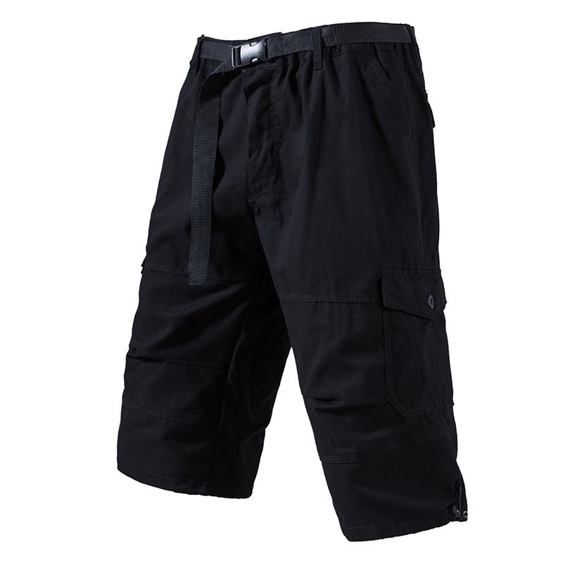 Mens Cargo Shorts Cotton Casual Running Shorts Elastic Waist Hiking Outdoor with A Belt
