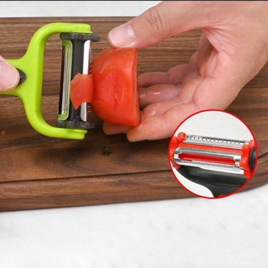 3-in-1 Peeler with Double-Knife Design Shredding Scraping Ergonomic Anti-Slip Handle Lightweight Portable Fruit Vegetable Peeler Kitchen Tool
