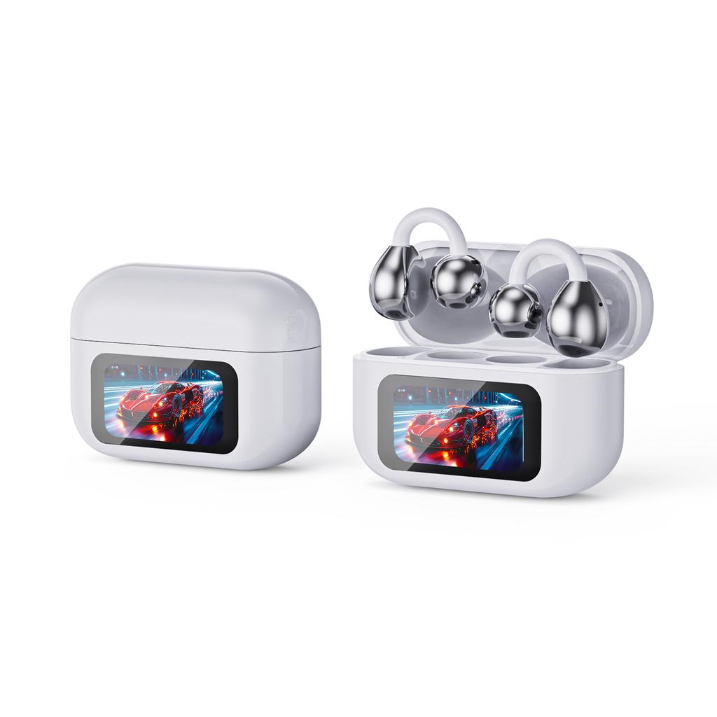 Open Ear Clip Wireless Earbuds BT 6.0 Sports Earphones Intelligent Touch Color Screen Fitness Headphones for Sports and Fitness