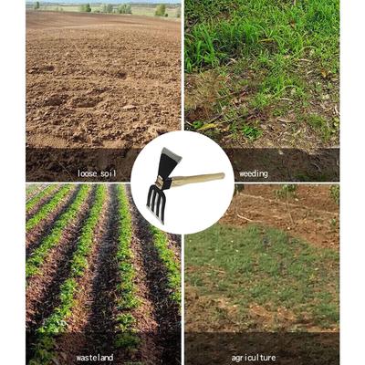 Garden Rake Cultivator with Wooden Handle Dual-purpose Hoe Mini Hoe and Cultivator for Digging Weeding Gardening and Cultivating