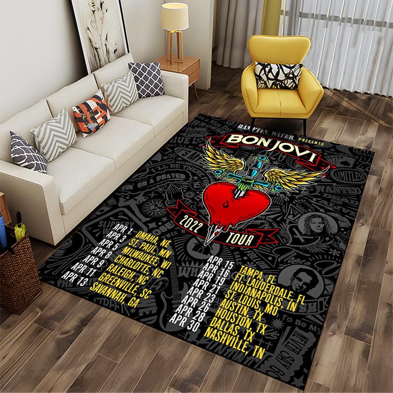 Bon Jovi 2022 Tour Heart and Dagger Design Non-slip Rug Suitable for Living Room and Bedroom Sofas