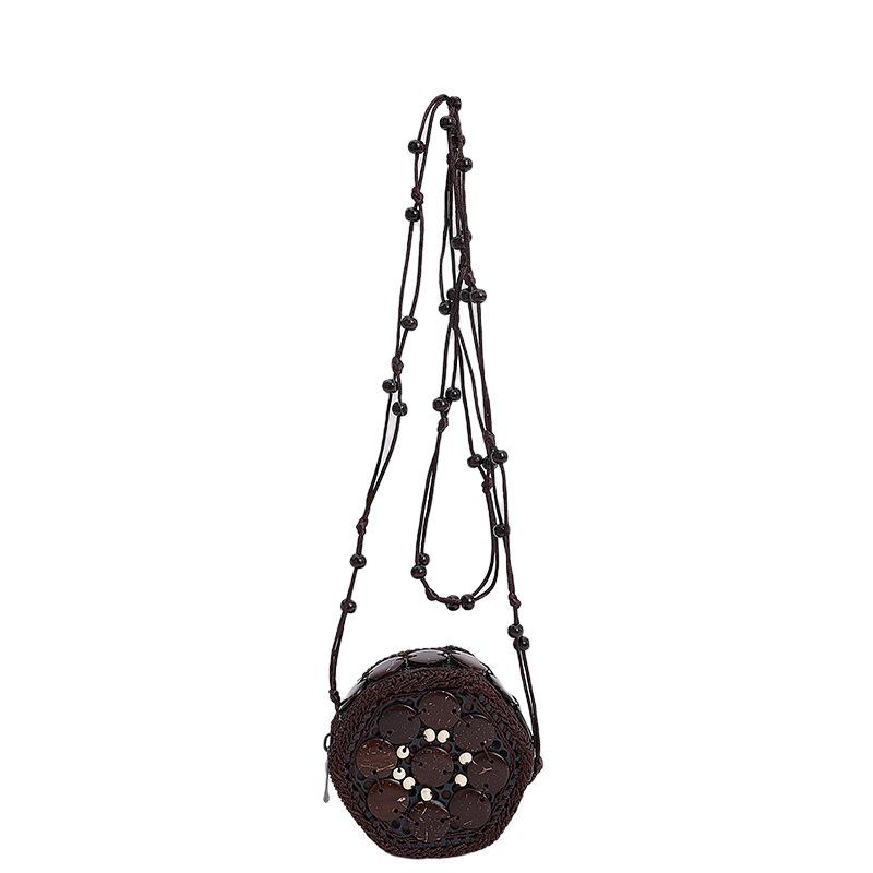 All-match Cloth Ethnic Style Crossbody Bag Coconut Shell Retro Handmade Weave Bag Geometric Handbag Bohemian Shoulder Bag Women