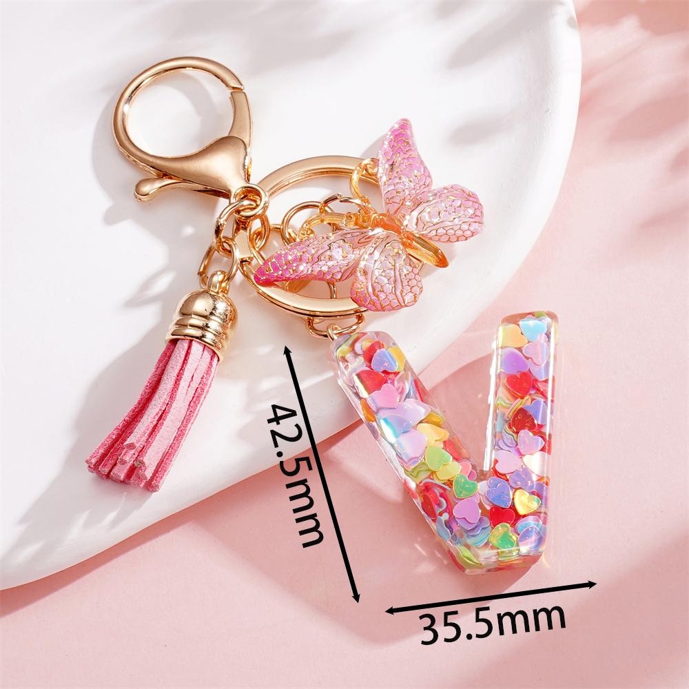 Fashion DIY A-Z Letters Keychain Metal Holder Pendent Key Chain With Butterfly Women Car Key Ring Simple Letter Key Party Gift