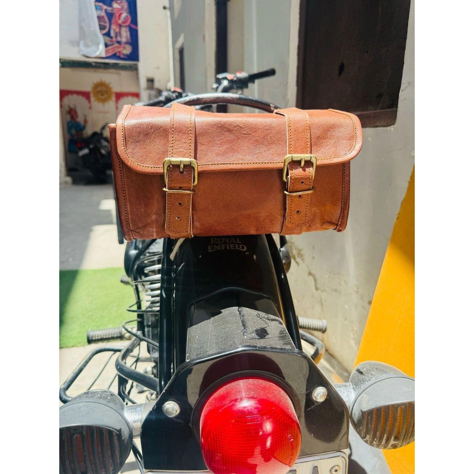 

Bag Leather Tool Genuine Motorcycle Saddle Goat Brown Bag Strap Buckle Closure 9 x 5 x 4 in