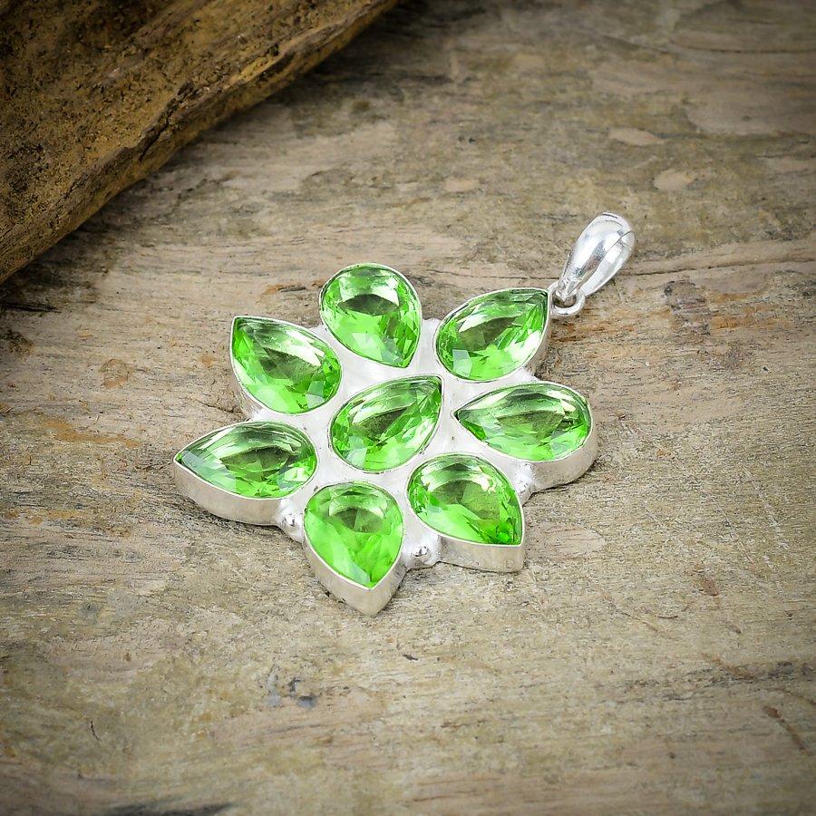 Tsavorite Gemstone Handmade 925 Sterling Silver Jewelry Pendant 1.97" M-82