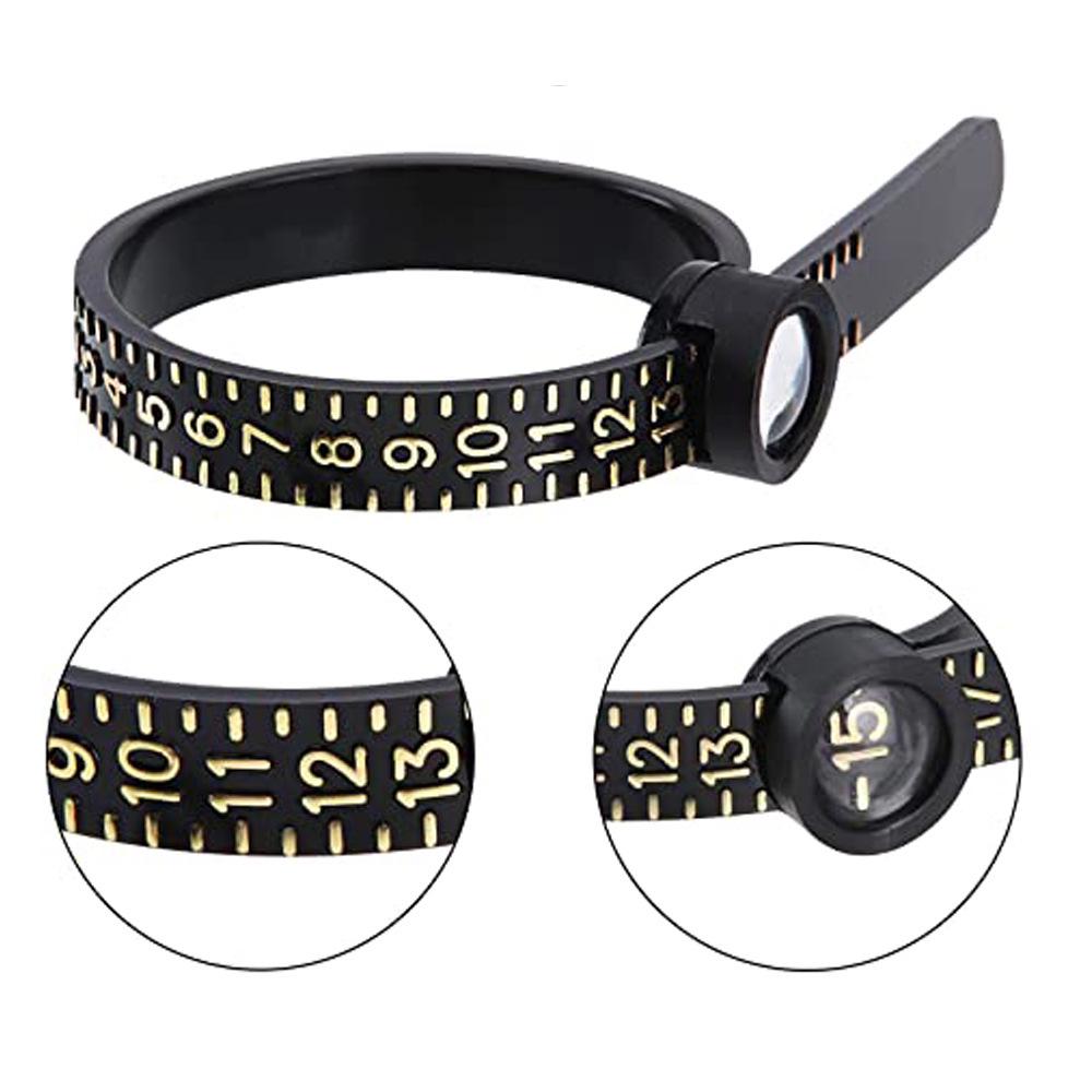 Ringschätzer-Set: Lupe, Weiches Maßband, US-Größe Kunststoff Ringmaß, Selektor & Messlehre