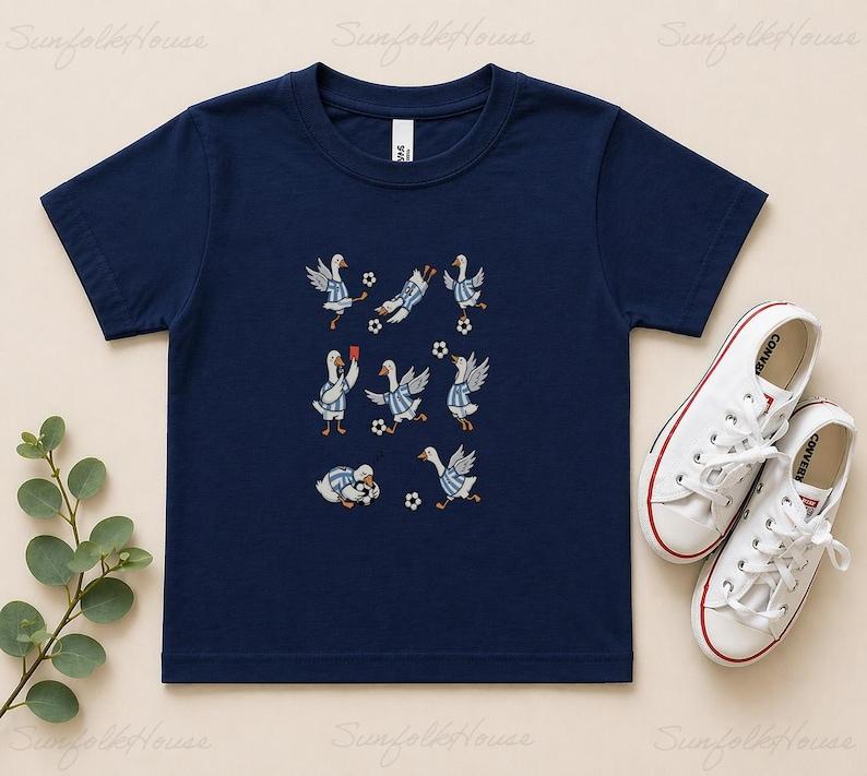 Funny Goose Soccer Shirt Youth, Cute Football Goose Kids Tee, Argentina Soccer Fan Shirt, Cartoon Animal Graphic T Shirt 150