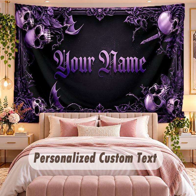 Skull Gothic (158) Theme Wall Tapestry Customized With Name Text Personalized Hanging Tapestry For Bedroom Living Room Decor