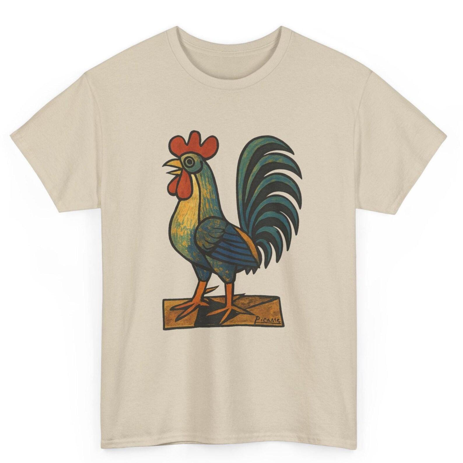Rooster Picasso T-Shirt: Unisex Cubist Art Graphic Tee XL