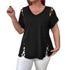 Women Summer T-shirt V-Neck Short Sleeve Solid Color Loose Fit Casual Tops with Hollow Cross-Band Design