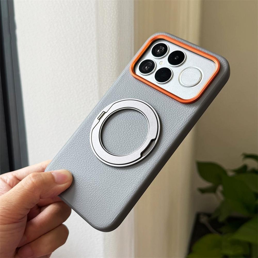 Business 360 Rotierender Ringständer PU-Leder Magnetische Handy-Schutzhülle für Xiaomi POCO F9 Ultra F9 Pro F8 Halter Kabelloses Laden Schutzabdeckung