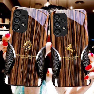 Wzór Drewniany Wąż Do Samsung Galaxy S10 S20 Plus S21 FE S22 S23 S24 FE S25 Ultra Czarny Szklany Hartowany Pokrowiec Na Telefon Twarda Obudowa