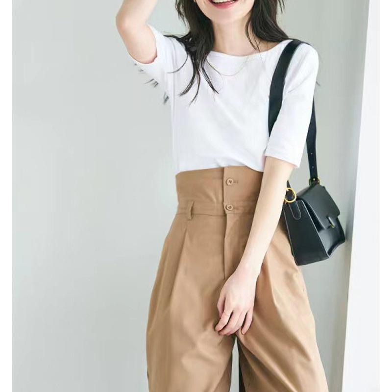 

Весенне-летняя простая женская футболка в стиле кэжуал, литературная и ретро, нишевый дизайн, однотонная, в полоску, с короткими рукавами L