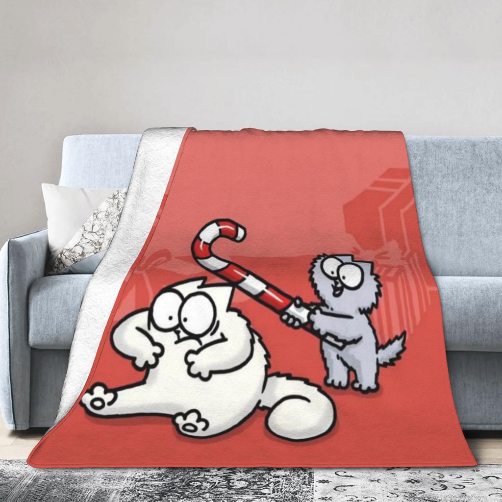Comfortable Simons Cartoon Cat Cats Blanket Stuff Bed Decorative Throw Blanket Soft Flannel for Bedroom