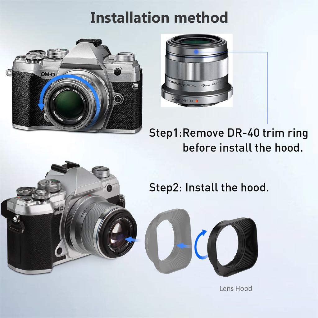 Haoge LH-OM45 Square Metal Lens Hood Shade for Olympus M. ZUIKO DIGITAL ED  45mm f/1.8 Lens 45/1.8