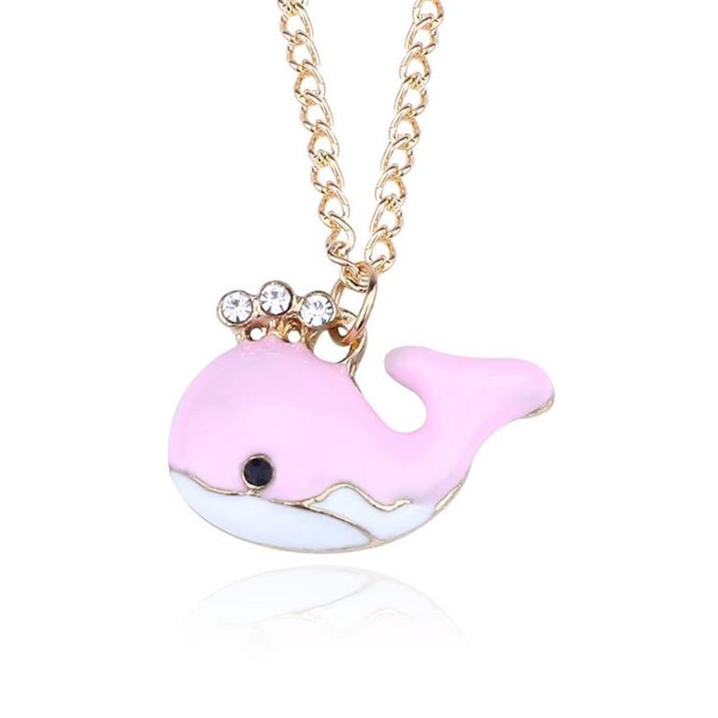 ZRM Trendy Rhinestone Whale Necklace Lovely Crystal Fish Animal Pendant Necklaces For Girls Women Child Gifts