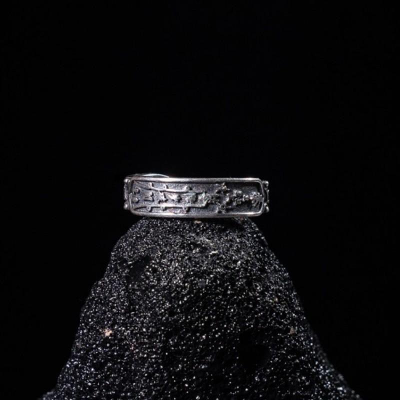 Adjustable Open Ring Men Women Vintage Chinese Calligraphy Style Geometric Band Copper Jewelry