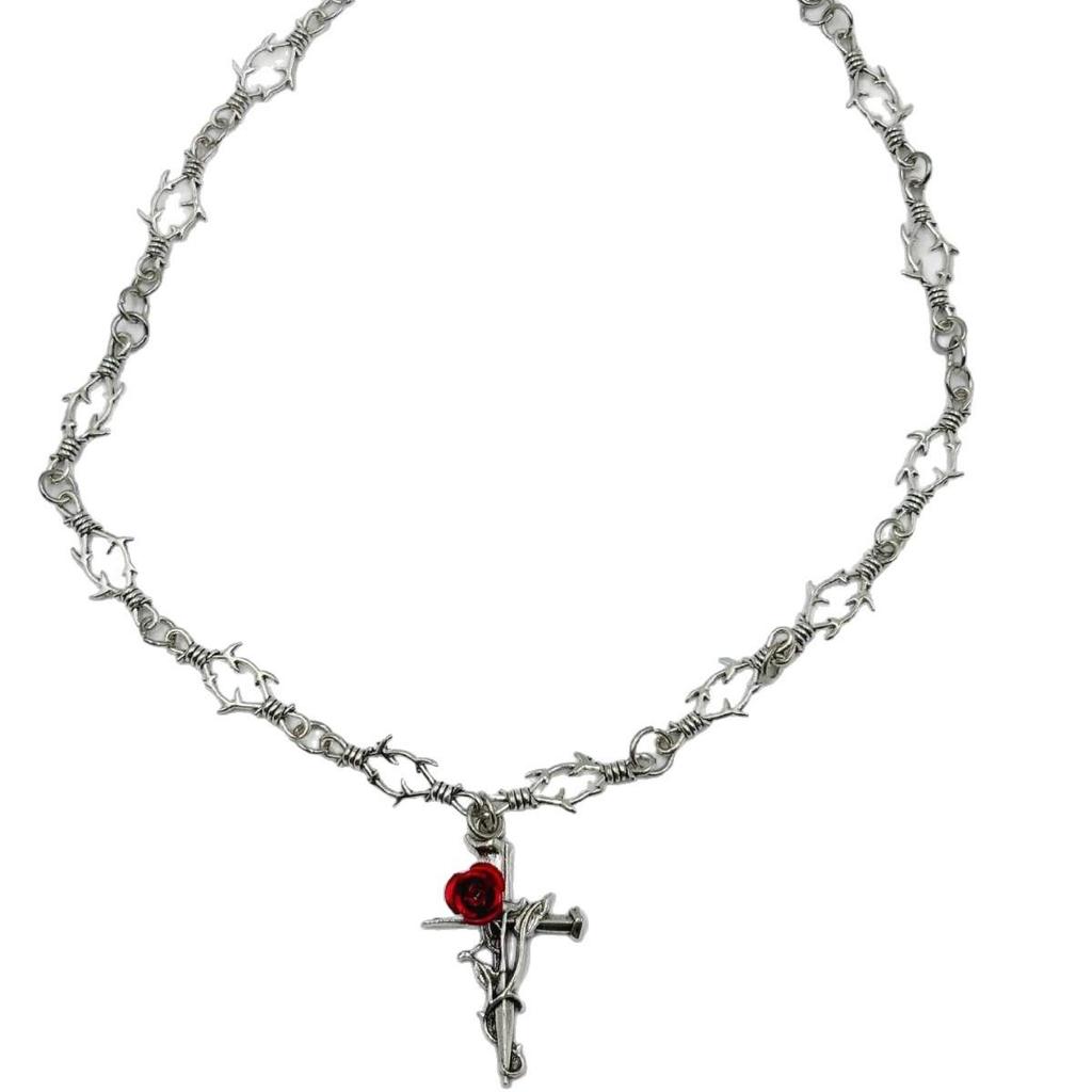 Europäische und Amerikanische Gotische Punk Rose Kreuz Anhänger Halskette