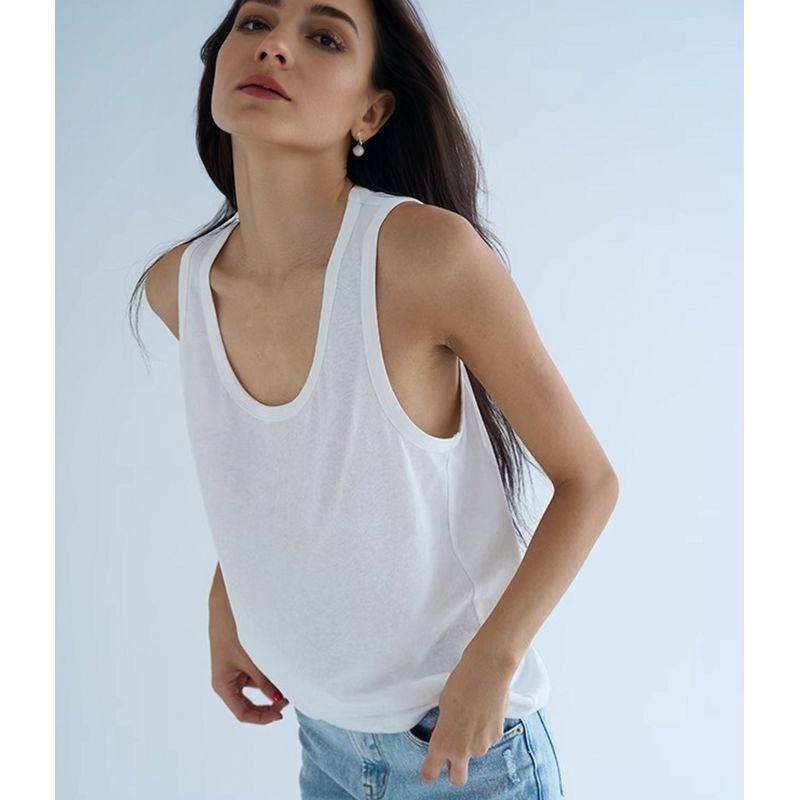 Linen and Cotton Spaghetti Strap Cotton Top Cami Summer Cool White U Collar Thread Exported To French Style UK