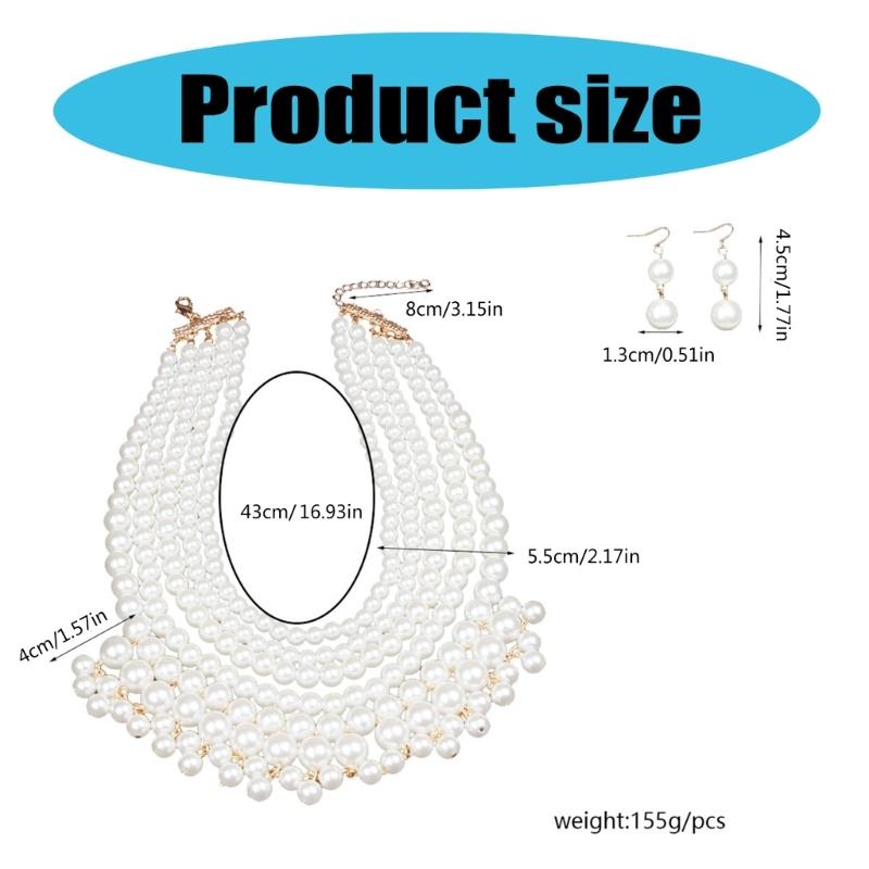 Simulated Pearls Necklace with Earrings Set Exaggerated Pearls Necklaces Present for Women Suitable for Any Occasion
