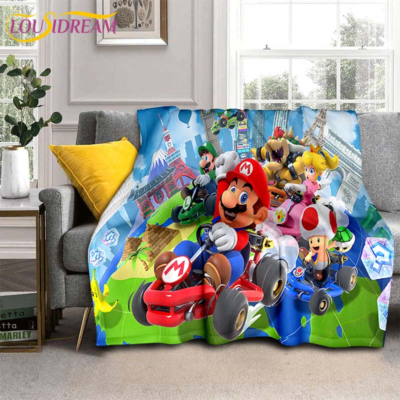 Mario Bros 3D-gedruckte Kunst-Fleece-Decke für Betten, Wandern, Picknick, dicke Steppdecke, modische Tagesdecke, Fleece-Überwurfdecke