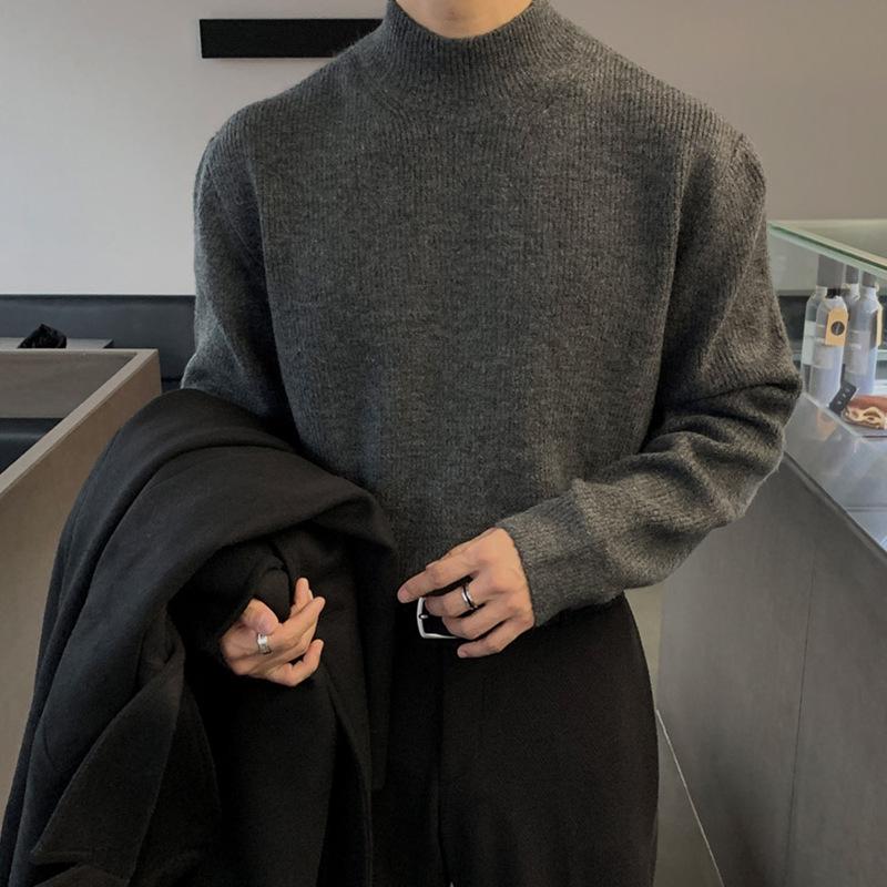 

Men s Green High-Neck Wool Knit Sweater - Autumn/Winter Versatile Trend M темно-сірий