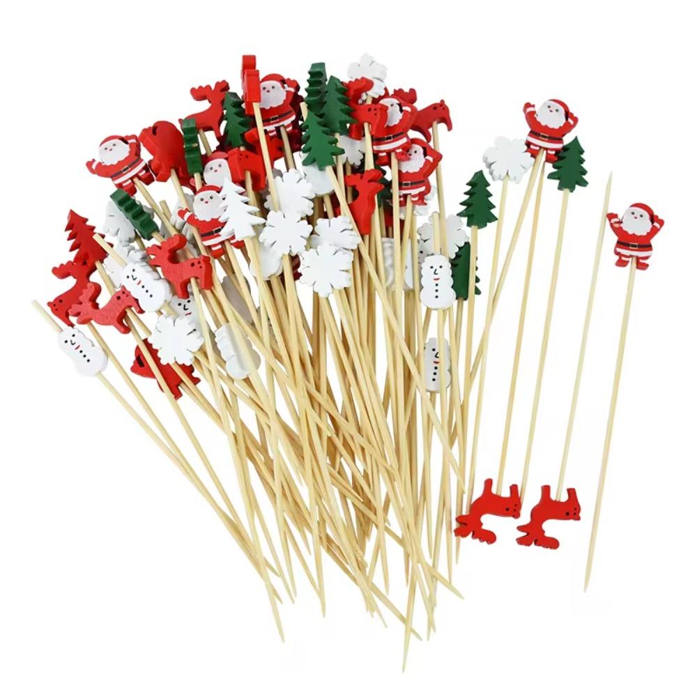 50/100Pcs Snowman Christmas Toothpicks Disposable Fruit Salad Bamboo Sticks  Buffet