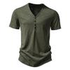 Men's Bamboo Cotton Buttoned V-Neck Short-Sleeve T-Shirt, European Size, Solid Color, Breathable, Simple Design