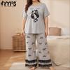 Women's Fashion Spring Summer Short Sleeve O‑Neck Casual Pajama Set