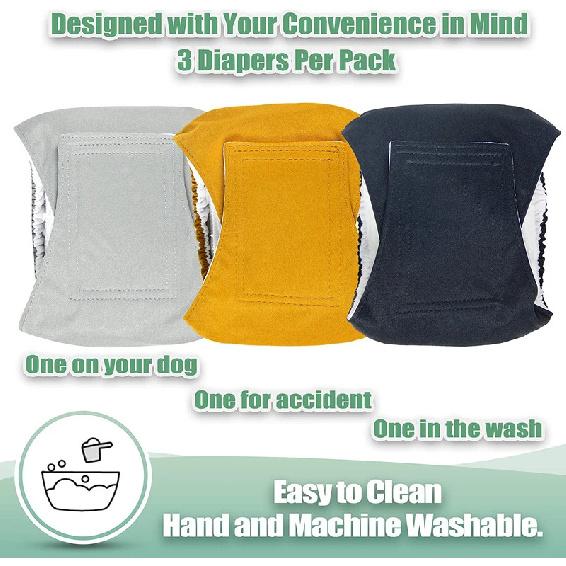 3 Pack Dog Belly Bands Washable Reusable Dog Diapers High Absorbing Male Dog Cat Wrap Panties Pet Incontinence Nappies