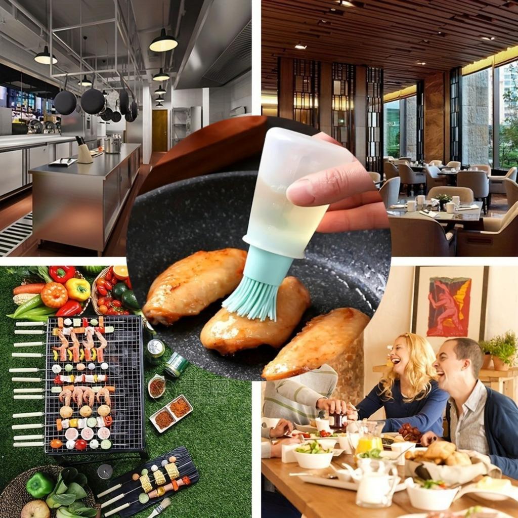 1 Stück Silikonölflasche mit Pinsel, Tragbarer BBQ-Grillölspender, Lebensmittelgeeignete Küchenölflasche, Outdoor-Back-BBQ-Werkzeug.