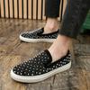 Luxury Designer Low Top Silver Rivet Rhinestone Casual Shoes Black Sneakers For Men Outdoor Walking Shoes