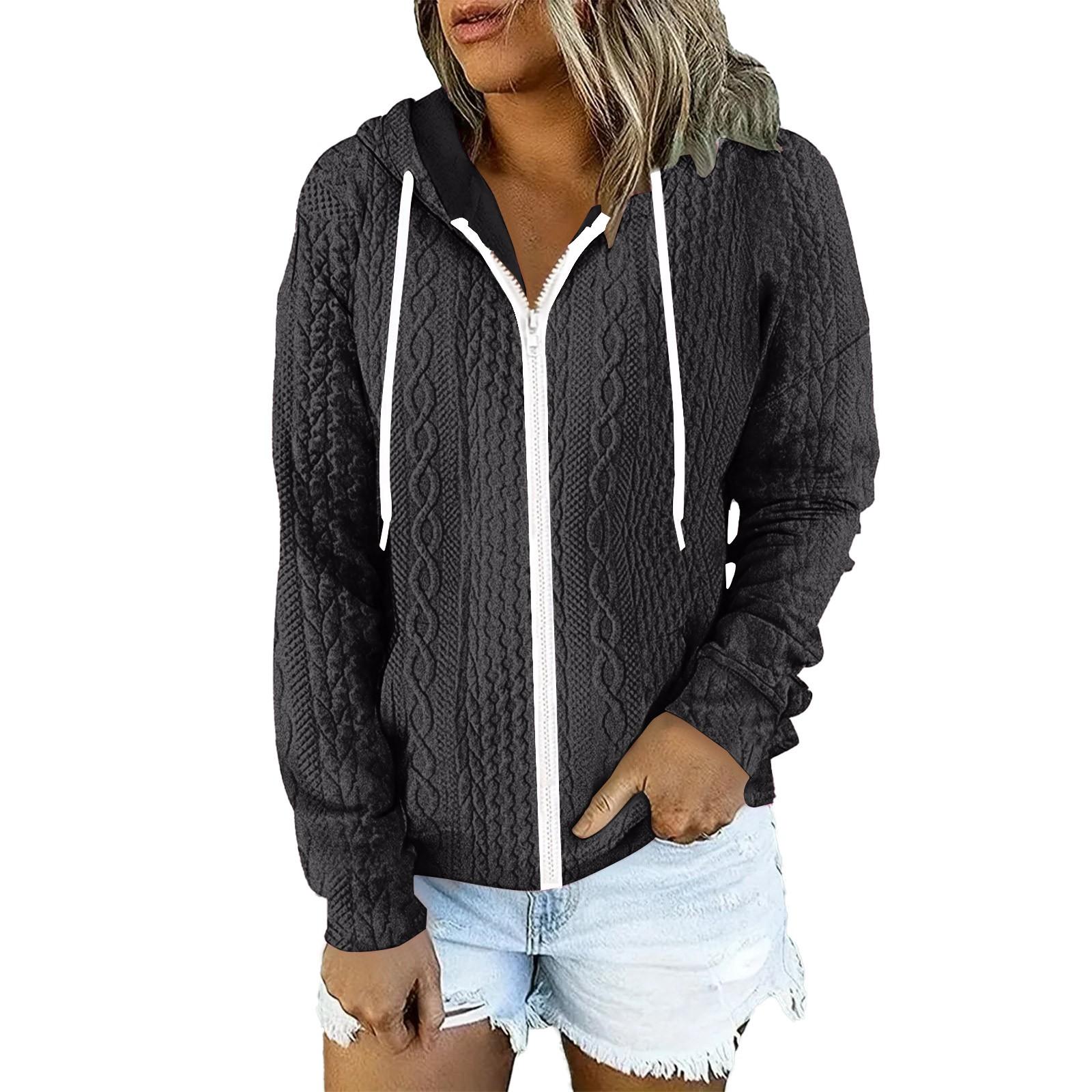 Women s Winter Fashion Casual Color Long Sleeved Zipper Cardigan Hoodie Jacket L