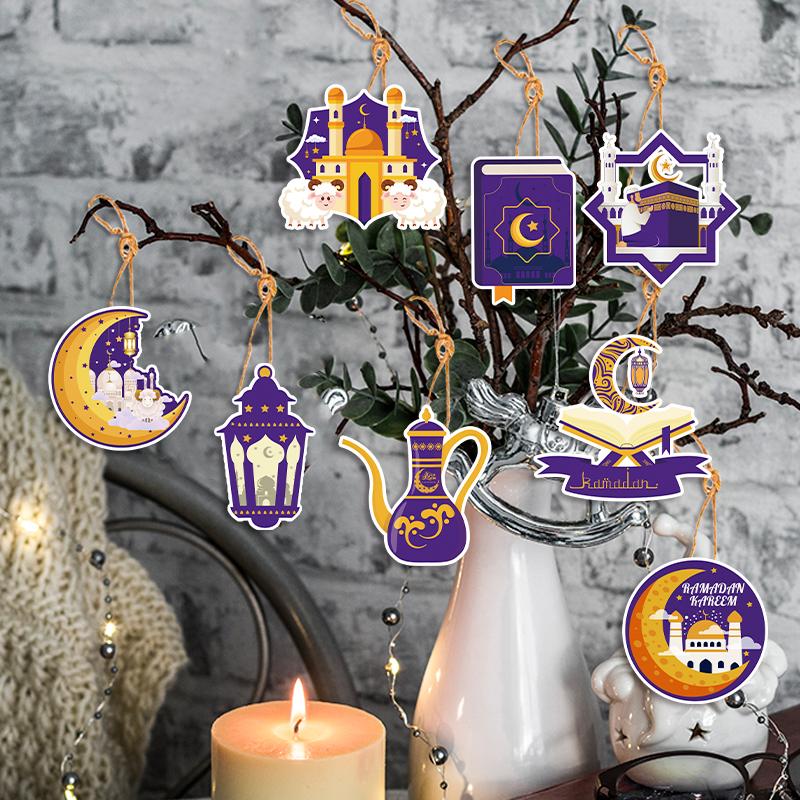 8pc Eid Mubarak Decor Hanging Tag 2025 Ramadan Decoration for Home Mubarak Ramadan Kareem Eid Al Adha Islamic Muslim Party Decor