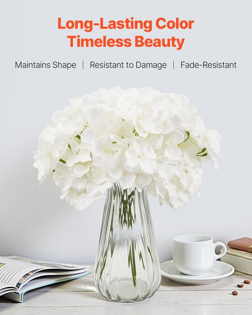 65 Pcs Artificial Silk Hydrangea Flowers 9.8 In Bouquet Arrangement White