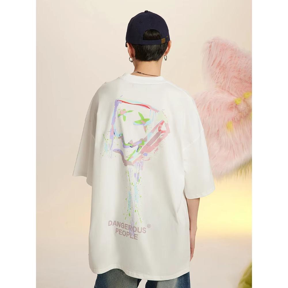 2024 Summer Hot Selling Men's T-shirts Short Sleeved 100% Cotton Splashing Ink Paper Bag People Funny Printed Women T-shirt Tops
