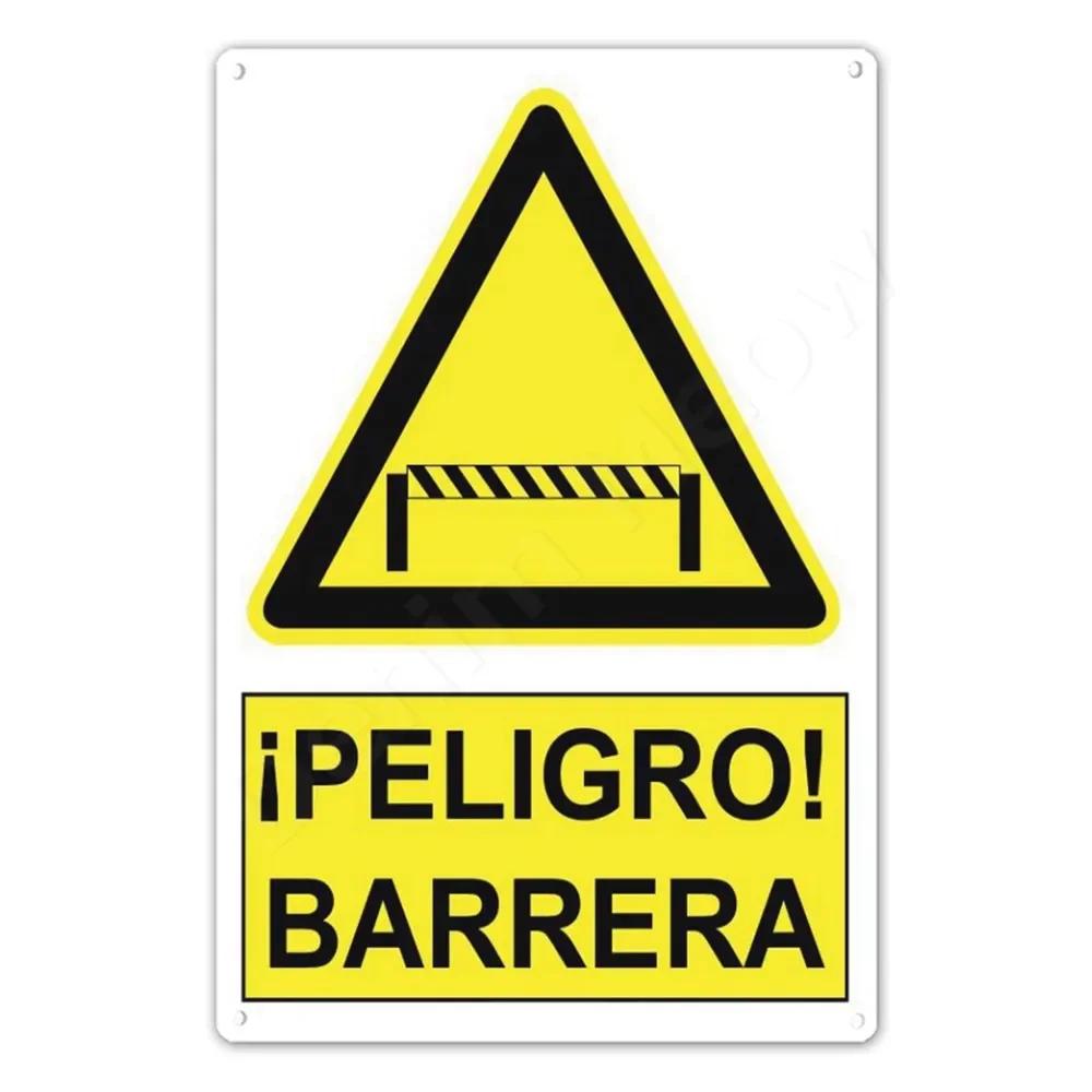 Spanish Warning Sign Danger Metal Sign for Street Yard Bar Workshop Decor Yellow Waterproof Caution Signs Outdoor Indoor