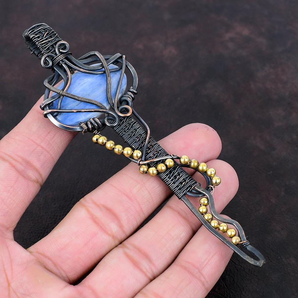 Kyanite Pendant Copper Wire Wrapped Pendant Gemstone Pendant Wire Wrap Jewelry Key Pendant Handmade Boho Pendant Copper Jewelry Gift For Her