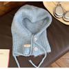 Autumn and Winter New Korean Style Anti Aging Balacala Cap Buttoned Scarf Cap  One Piece Women's Ear Protecting and Warm Knitted Cap