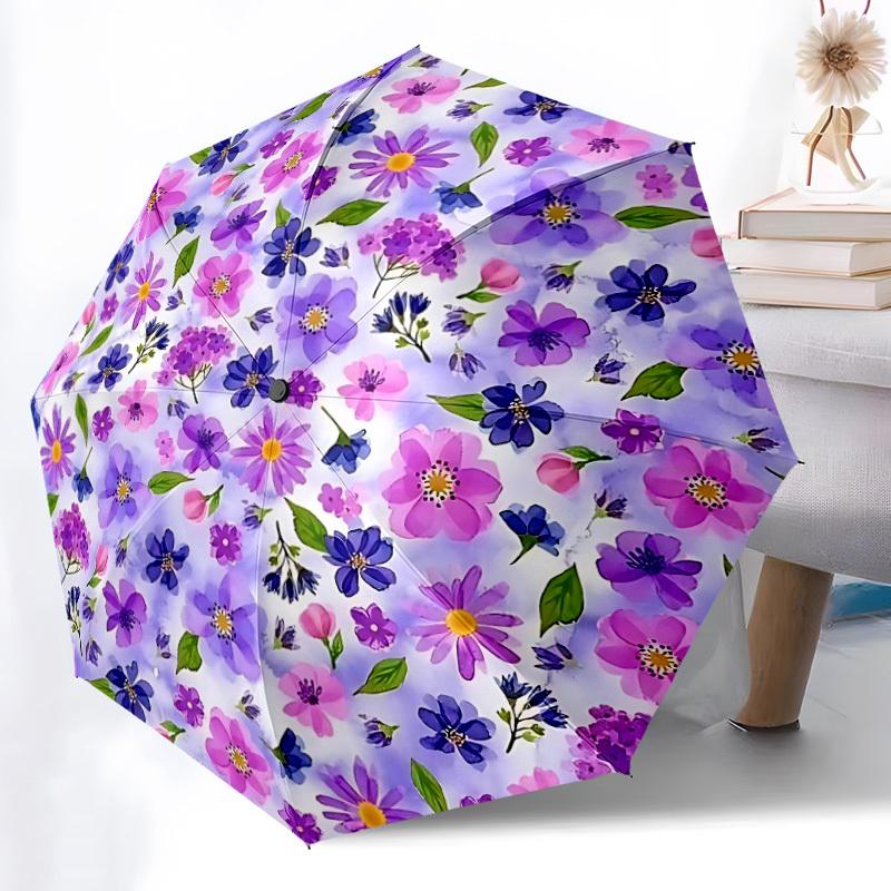 

1pc Floral Pattern Circle Automatic Folding Umbrella Durable Iron Frame,All Seasons Home Travel Outdoor Multifunctional Umbrella yy251115133