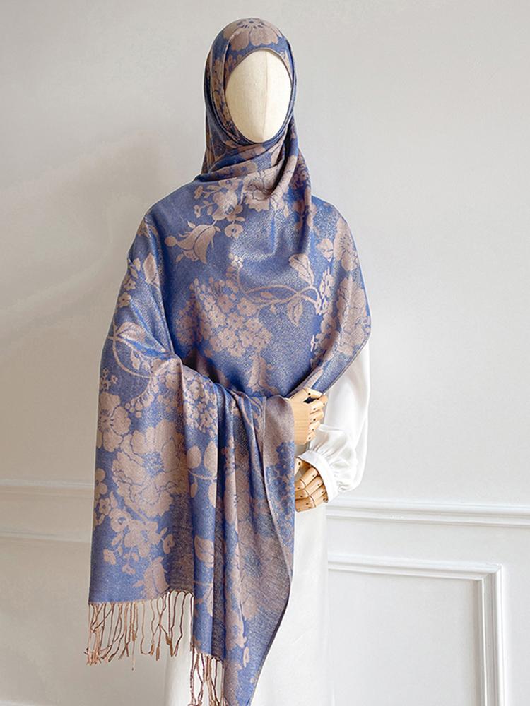 New Ethnic Autumn Pashmina Hijab Shawl Muslim Women Warm Winter Scarves Luxury Jacquard Female Floral Hijab Stoles Headscarf