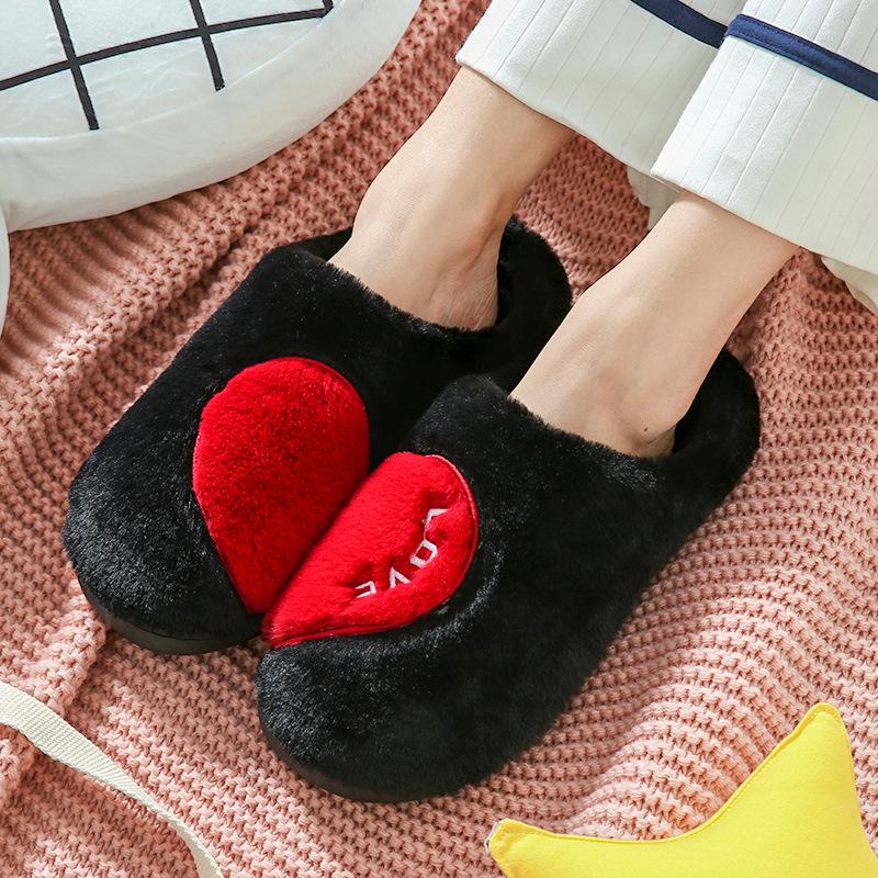 Fashion Women House Slippers Female Flock Heart-shaped Warm Plush Flat Slipper Lady Comfortable Indoor Home Cotton Shoe Women's Footwear