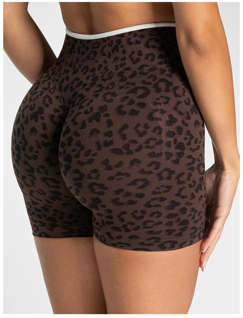 Leopard Print High-Waisted Seamless Yoga Shorts - Women's Fitness & Tummy Control Running Shorts