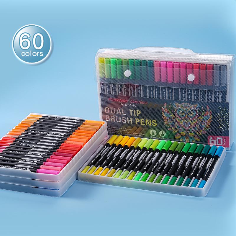 Double-ended 120-Color Washable Watercolor Art Pen Set with Soft Tips for Kids