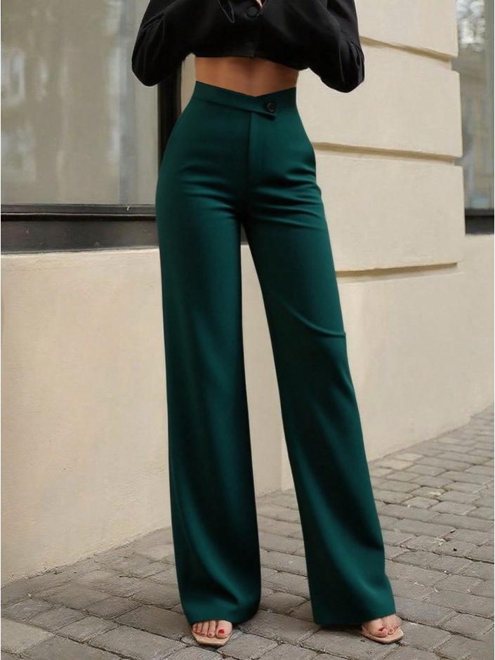 Women s High-Waisted Straight-Leg Black Trousers: Slimming, Elegant, Spring/Autumn Style XL